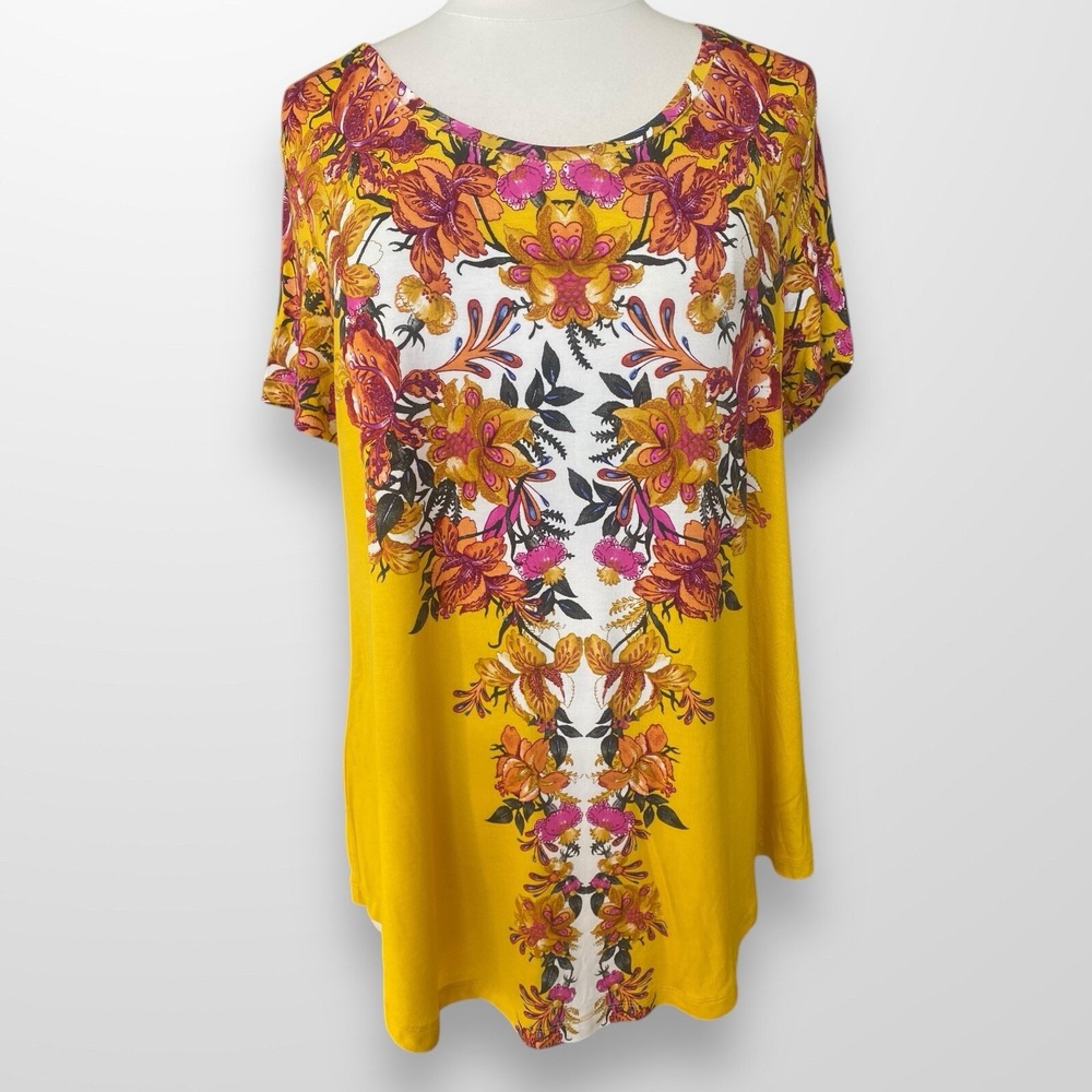 JM Collection Womens Size Large Shirt Top Short Sleeve Tunic‎ Flowy Stretch